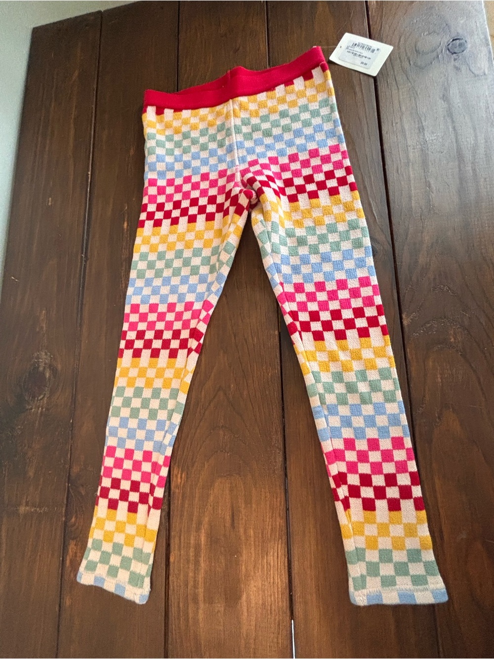 NWT Nordstrom Girls Rainbow Leggings Checkered Knit Size 7